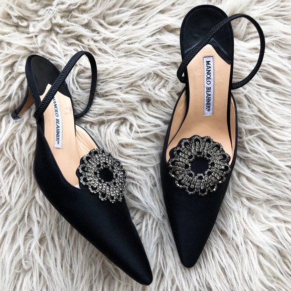 Manolo Blahnik Shoes - Manolo Blahnik Satin Rhinestone Kitten Heels